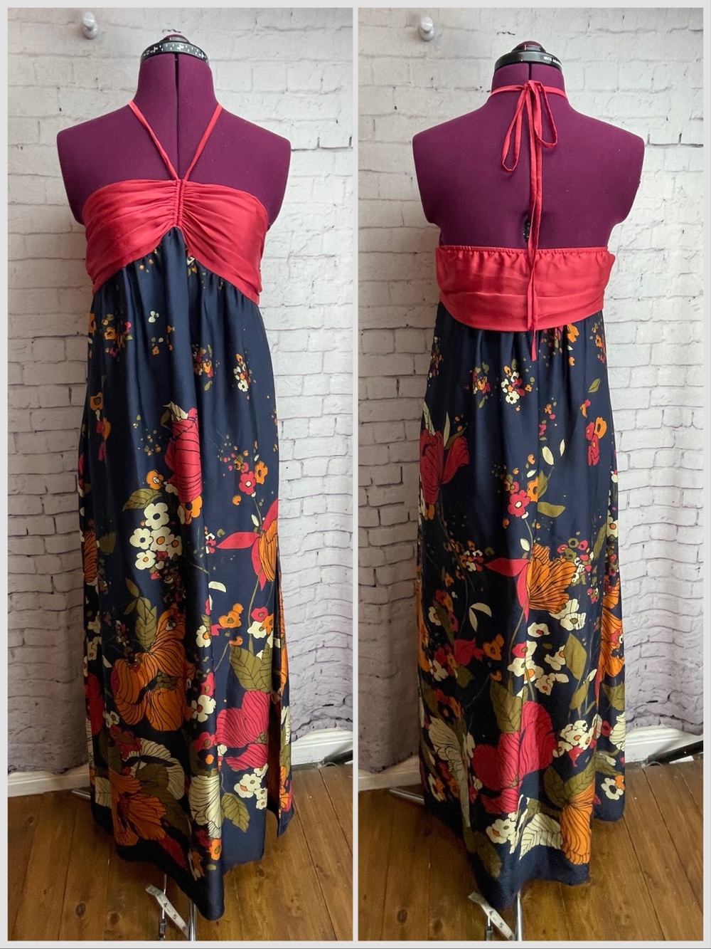 Forever 21 XXI tag navy blue and red floral maxi dress size medium